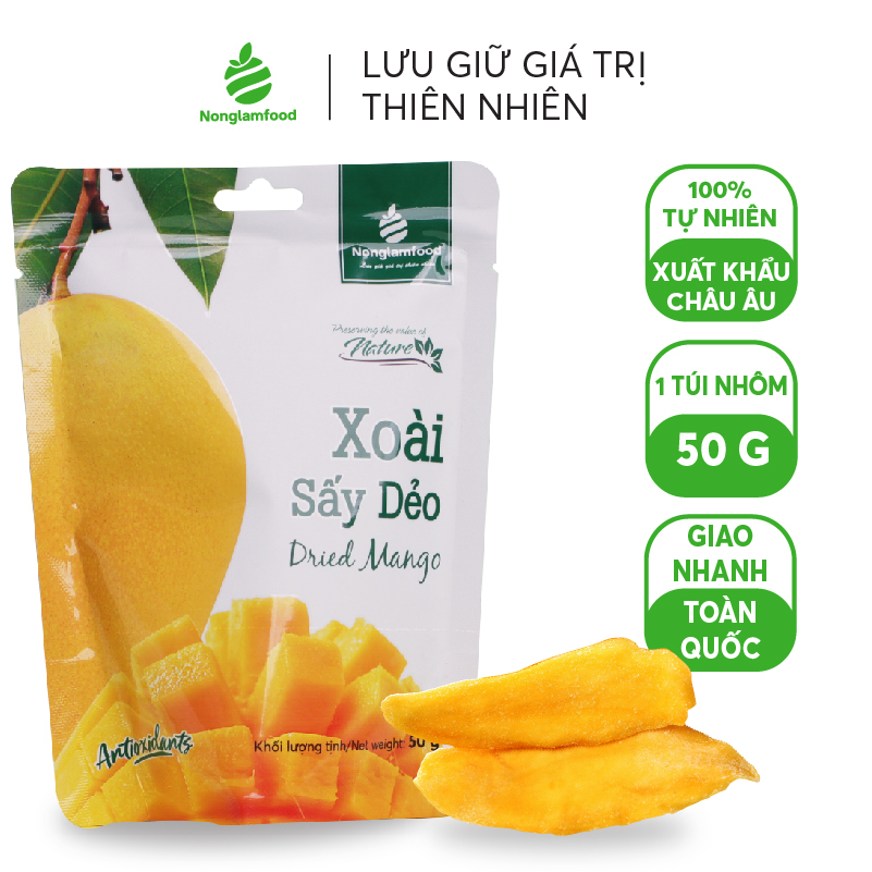 Xoài Sấy Dẻo Nonglamfood túi 50g | Ăn vặt tốt cho sức khỏe | Healthy Snack | Trái cây sấy dẻo dinh dưỡng ăn liền | Ăn vặt giảm cân &amp; giữ dáng | Ăn vặt đẹp da