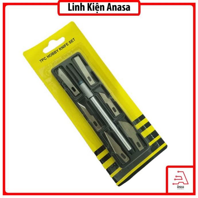 Dao Khắc Trổ Cán Bạc Kèm 6 Lưỡi Khắc Trổ cắt tỉa đa năng