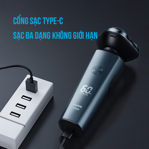 Máy Cạo Râu 3 Lưỡi Kép Flyco FS165VN Kháng Nước IPX7 Đầu Cạo 3D Sạc Nhanh 1 Giờ - Hàng chính hãng