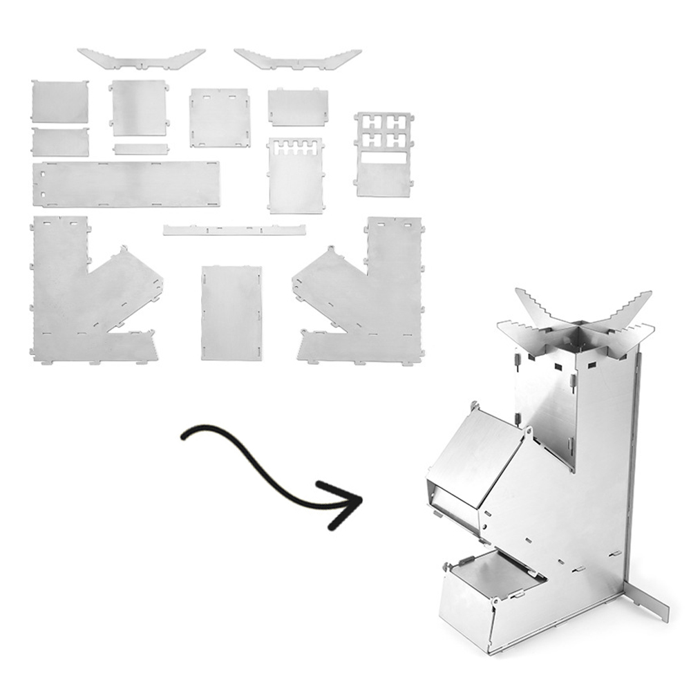 Outdoor Collapsible Wood Burning Stove Detachable Portable Stainless Steel Rocket Stove Camp Tent Stove