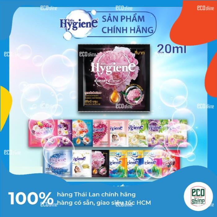 Nước Xả Vải Hygiene Thái Lan. CÔNG NGHỆ CHỐNG NHĂN VÀO NẾP - ĐỆ NHẤT THƠM. Siêu Đậm Đặc. Mỹ Phẩm Chăm Sóc Quần Áo. GÓI 20ML - DÂY 12 GÓI - MÀU NGẪU NHIÊN