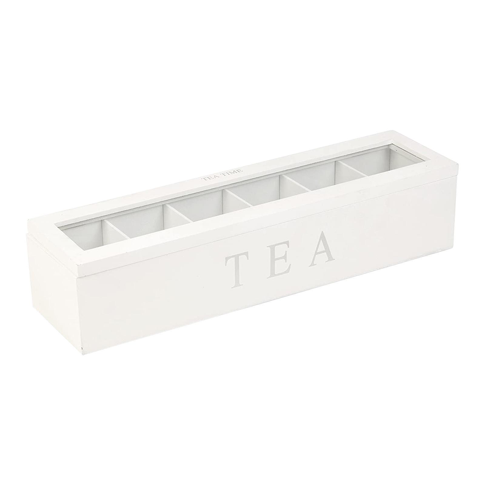 Tea Box with Lid Coffee Bag Storage Holder & 6 Compartment Kitchen Organizer