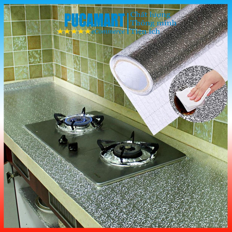 Cuộn Giấy Bạc Dán Bếp, Tủ, Kệ Chống Thấm, Chịu Nhiệt Tốt, Giấy Decal Dán Bếp - PucaMart