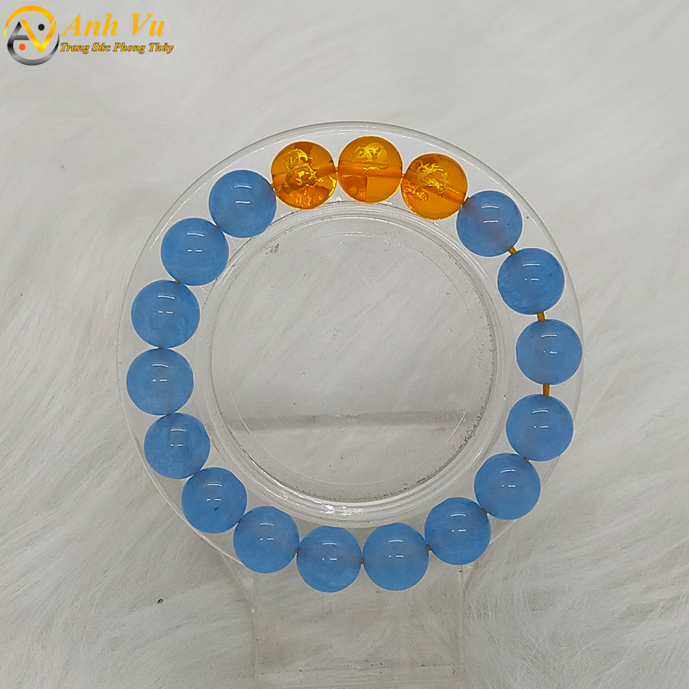 Vòng tam hợp thân tý thìn chất liệu đá mã não xanh - Vòng tay phong thủy mệnh thủy cho nữ - May mắn tài lộc