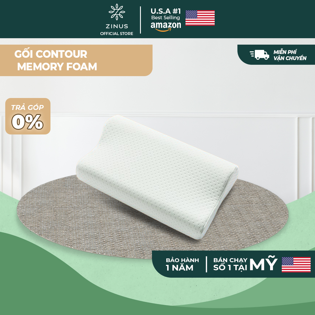 Gối Zinus Contour Memory Foam Giảm Đau Vai Gáy, Giảm Ngủ Ngáy