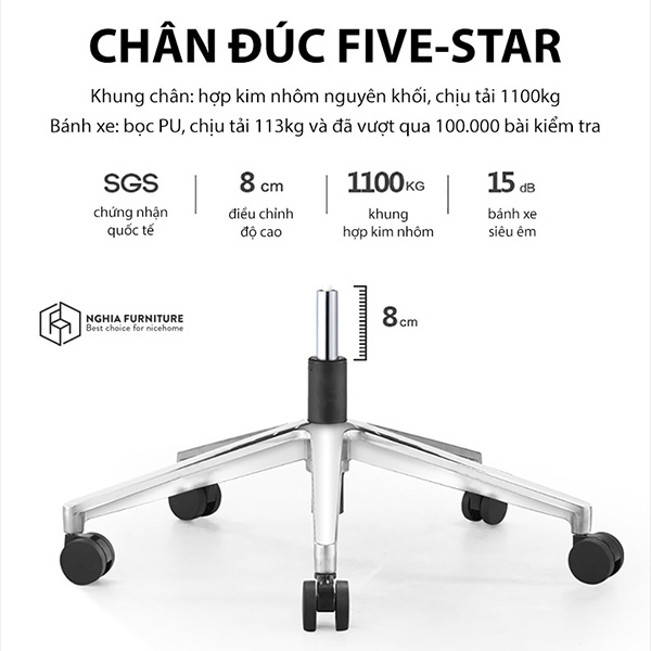 Ghế công thái học Nghia furniture E01, ngả lưng 170 độ, hỗ trợ cột sống cực tốt