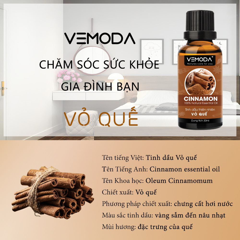 Tinh dầu Vỏ quế cao cấp. Cinnamon Essential Oil. Tinh dầu xông phòng giúp khử mùi, khử khuẩn, giúp giữ ấm, hỗ trợ giảm cân. Tinh dầu thơm phòng cao cấp Vemoda