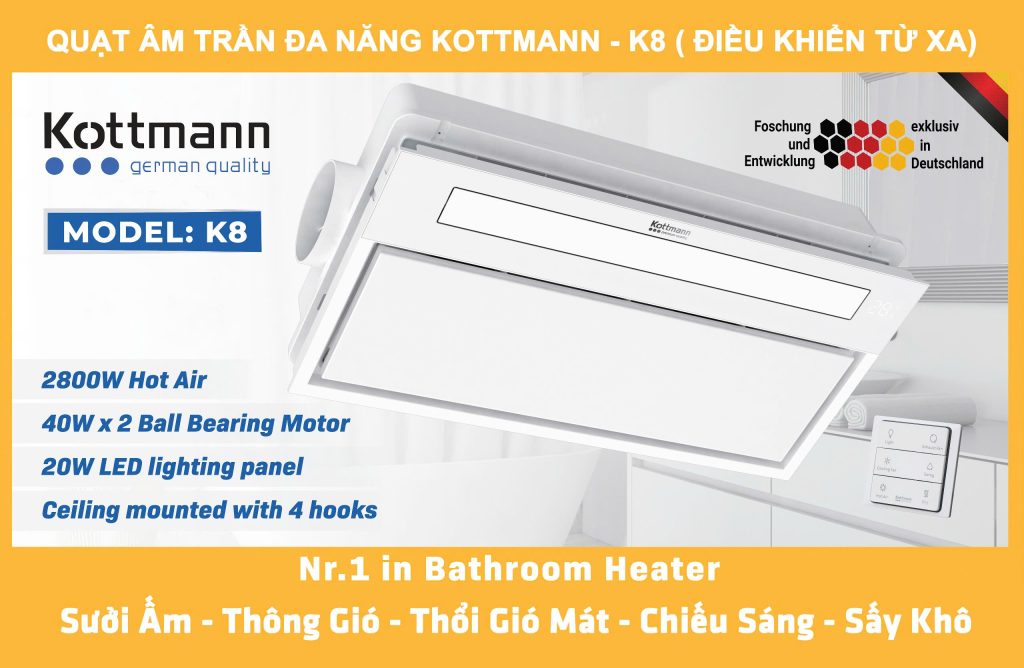 Quạt sưởi Âm Trần Đa Năng Kottmann – K8 Hàng chính hãng