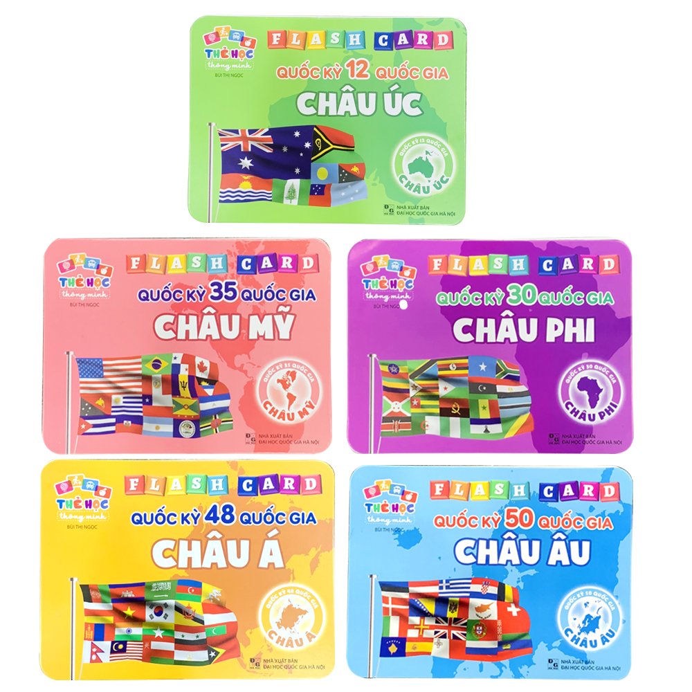 Trọn Bộ 5 Thẻ Học Flash Card Song Ngữ Quốc Kỳ Của Các Quốc Gia Thuộc 5 Châu Lục Cho Trẻ Phát Triển Tư Duy, Trí Tuệ- Thẻ Học Thông Minh