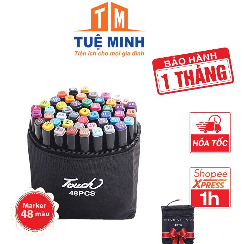 Bút lông màu marker 48 màu kèm túi vải 2 đầu linh hoạt to nhỏ có tiện lợi, mực ra đều,bút màu marker 48