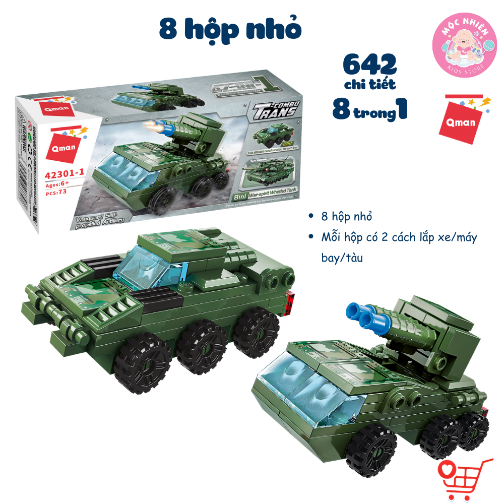 Đồ chơi lắp ráp xếp hình 8 trong 1 chủ đề quân sự Qman 42301 - Xe tăng quân sự
