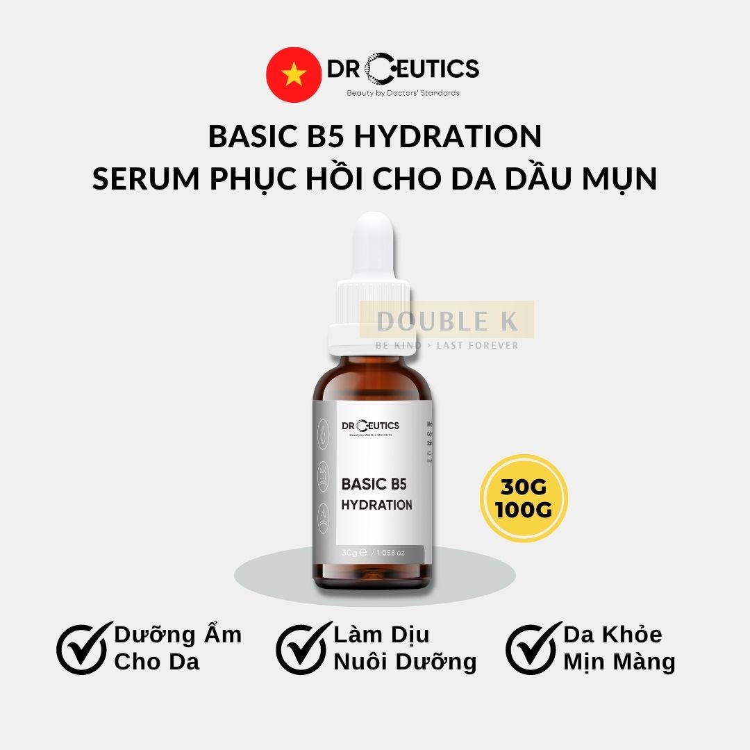 DrCeutics Basic B5 Hydration - Serum Làm Dịu Tăng Cường Độ Ẩm Cho Da Dầu Mụn - Double K