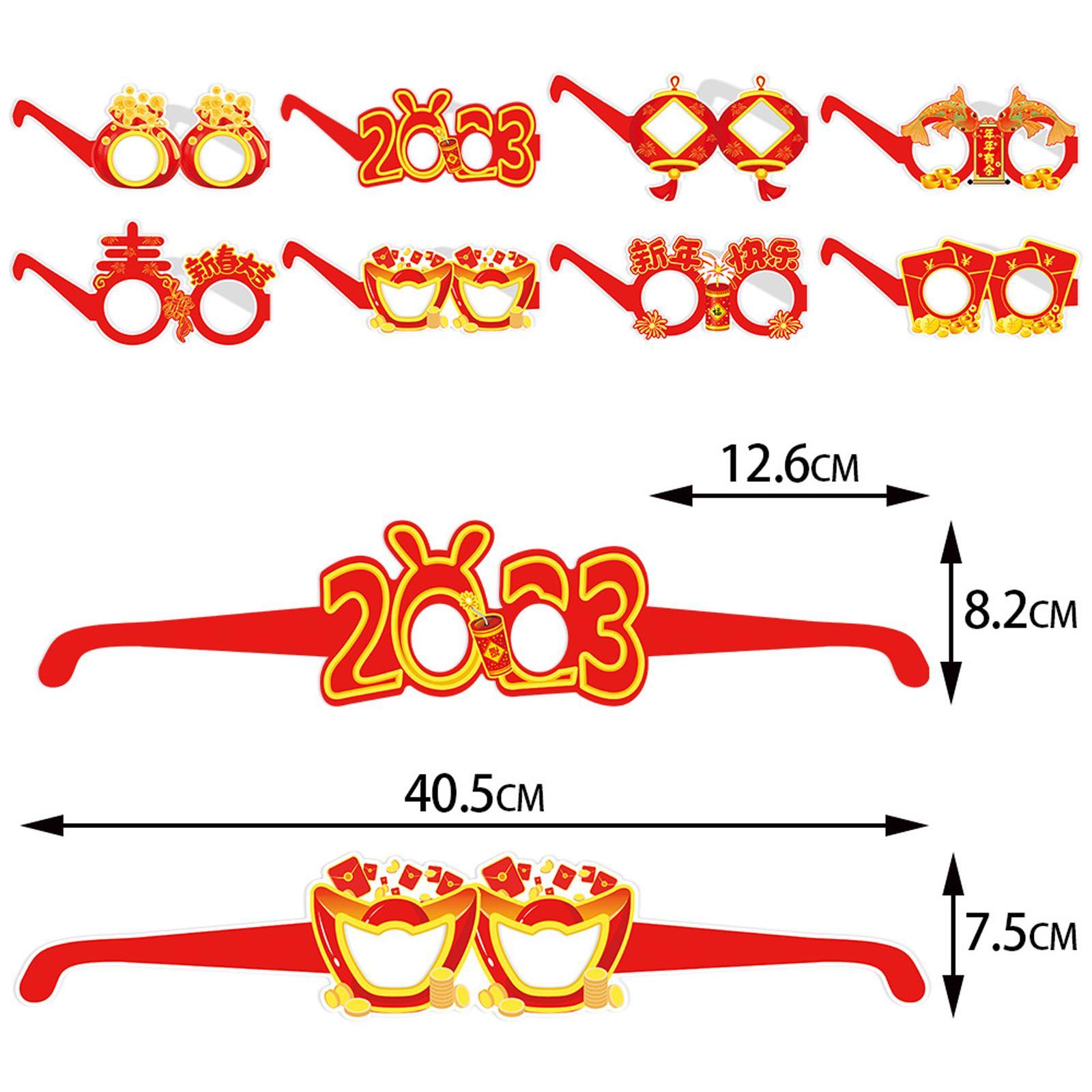 8x Cute New Year Photo Glasses Booth Props Frame Paper Prop Party Adults Kids Accessories