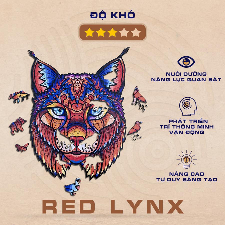 PLUZZLE Bộ xếp hình gỗ đồ chơi puzzle ghép hình con vật độc đáo - Con Linh Miêu đỏ – PZ029