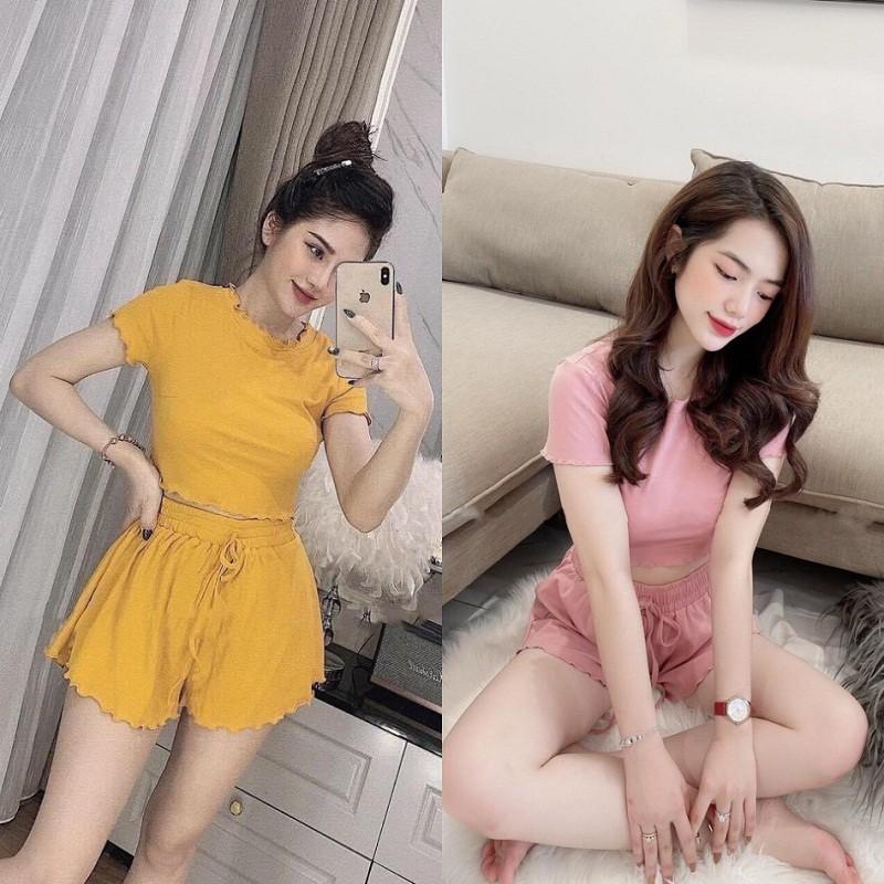 Bộ Ngủ Áo Croptop Quần Đùi Siêu Xinh LH57