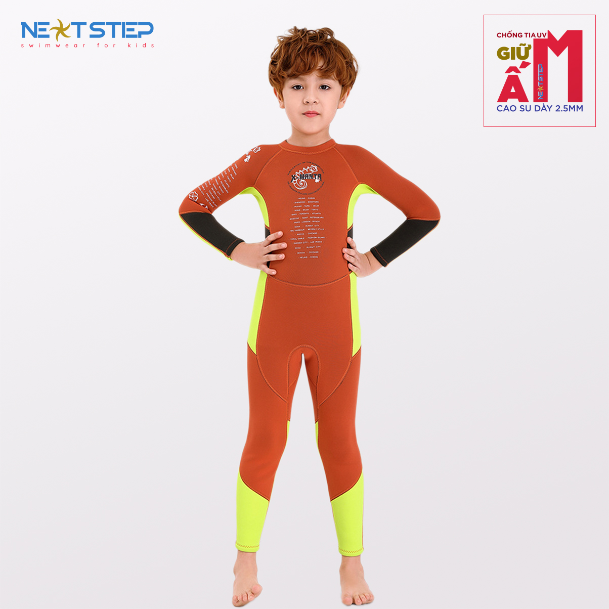 Đồ bơi giữ nhiệt cho bé trai chống nắng chống nước chất liệu cao su Neoprene dày 2.5mm giữ ấm chống tia UV size từ 10kg đến 30kg