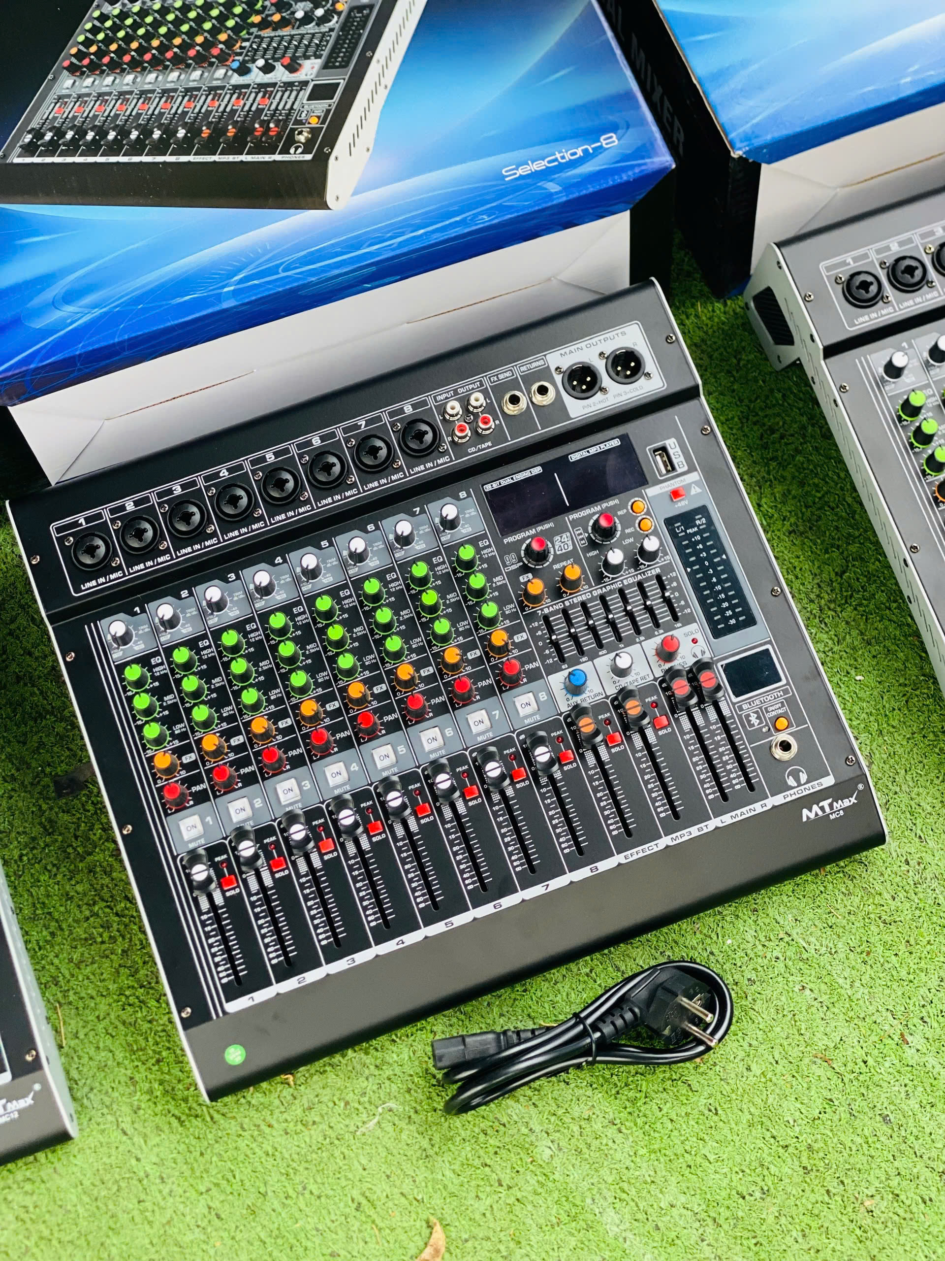 [tặng dây hoa sen] Mixer MC8 8 Kênh Chuyên Dụng nâng cấp âm thanh loa kéo, amply cũ Tích hợp Equalizer 99 hiệu ứng vang hàng nhập khẩu