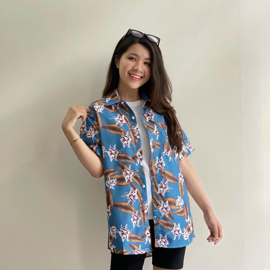 Áo sơ mi lụa ép 3d họa tiết, áo sơ mi đôi, áo sơ mi mùa hè, áo sơ mi nam nữ thời trang - HKSM03