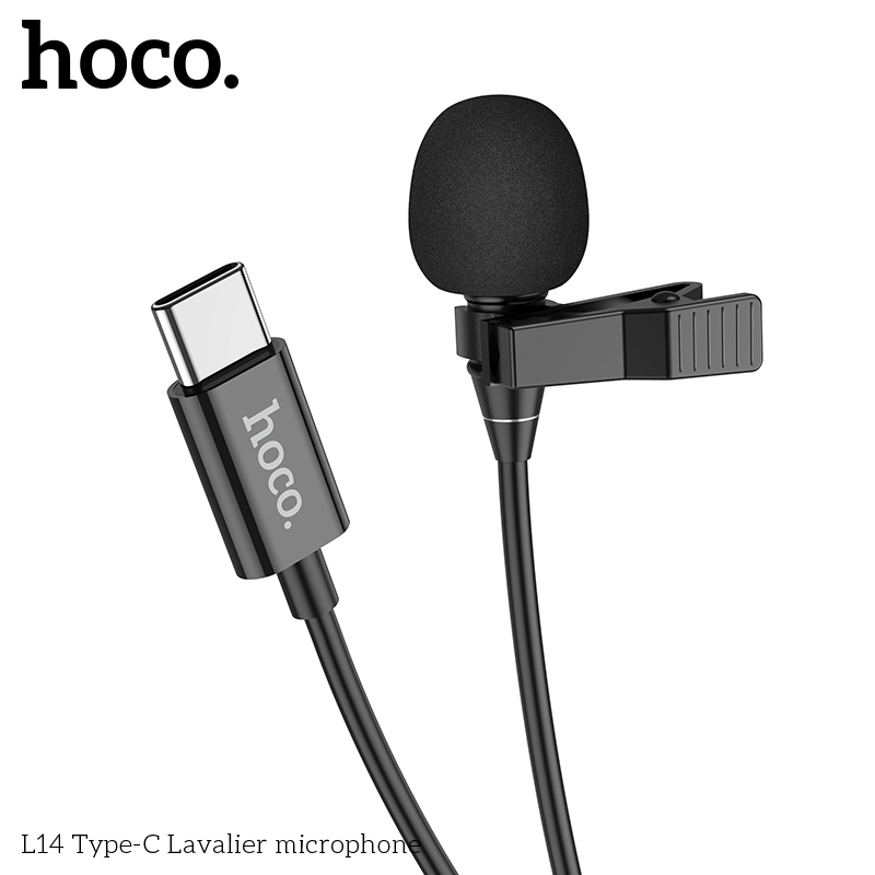 Micro thu âm có kẹp cài áo chân cắm 3.5m / type C hoco L14  cho điện thoại / laptop - Hàng chính hãng - Chân type-C