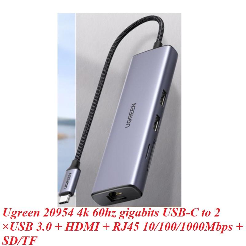 Ugreen UG20954CM512TK 4k 60hz 6 trong 1 gigabits Type C sang 2×USB 3.0 + HDMI + RJ45 10/100/1000Mbps + SD/TF Bộ chuyển đổi - HÀNG CHÍNH HÃNG