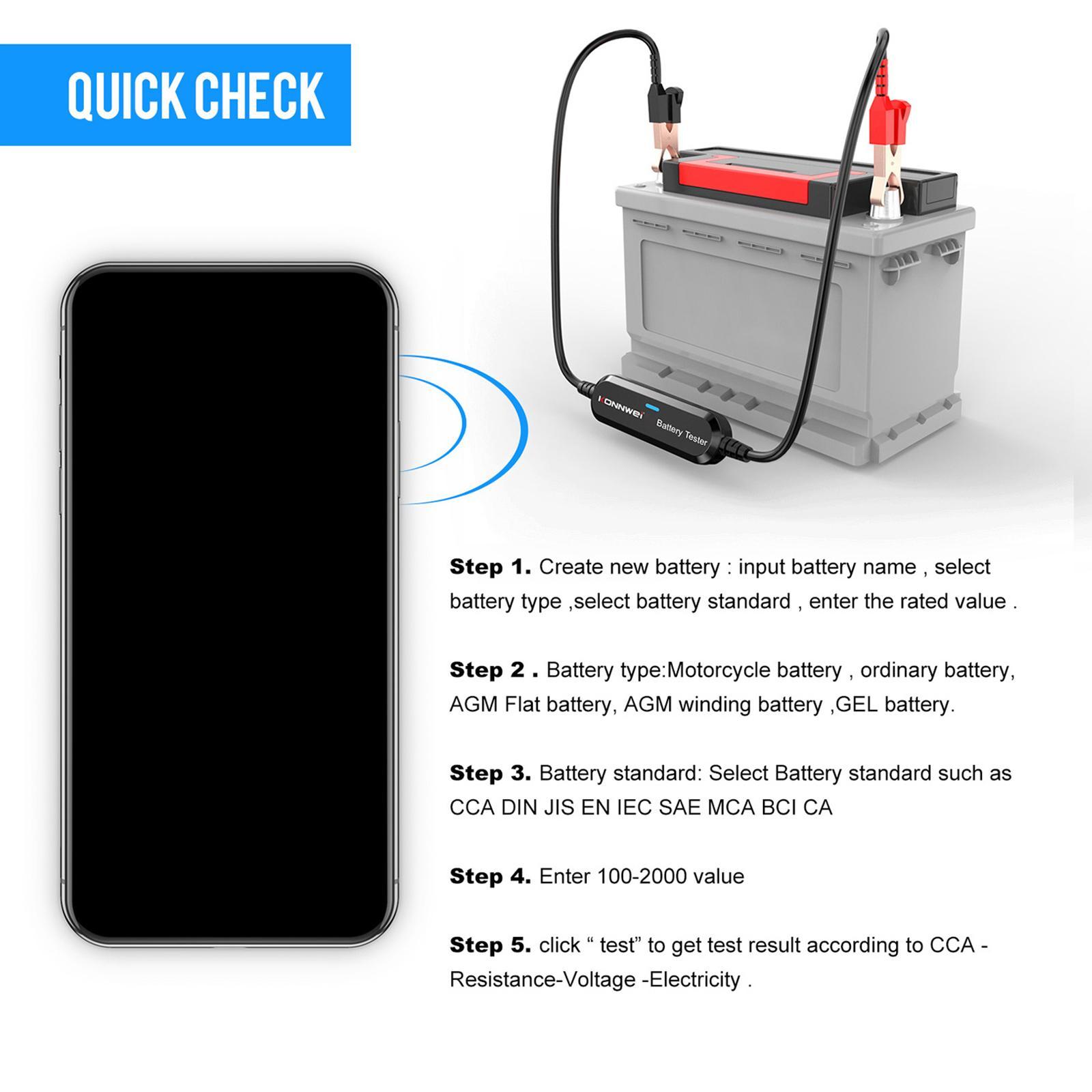 Car Battery Tester, Cranking Charging Analyzer Automotive for Vehicles Motorcycle