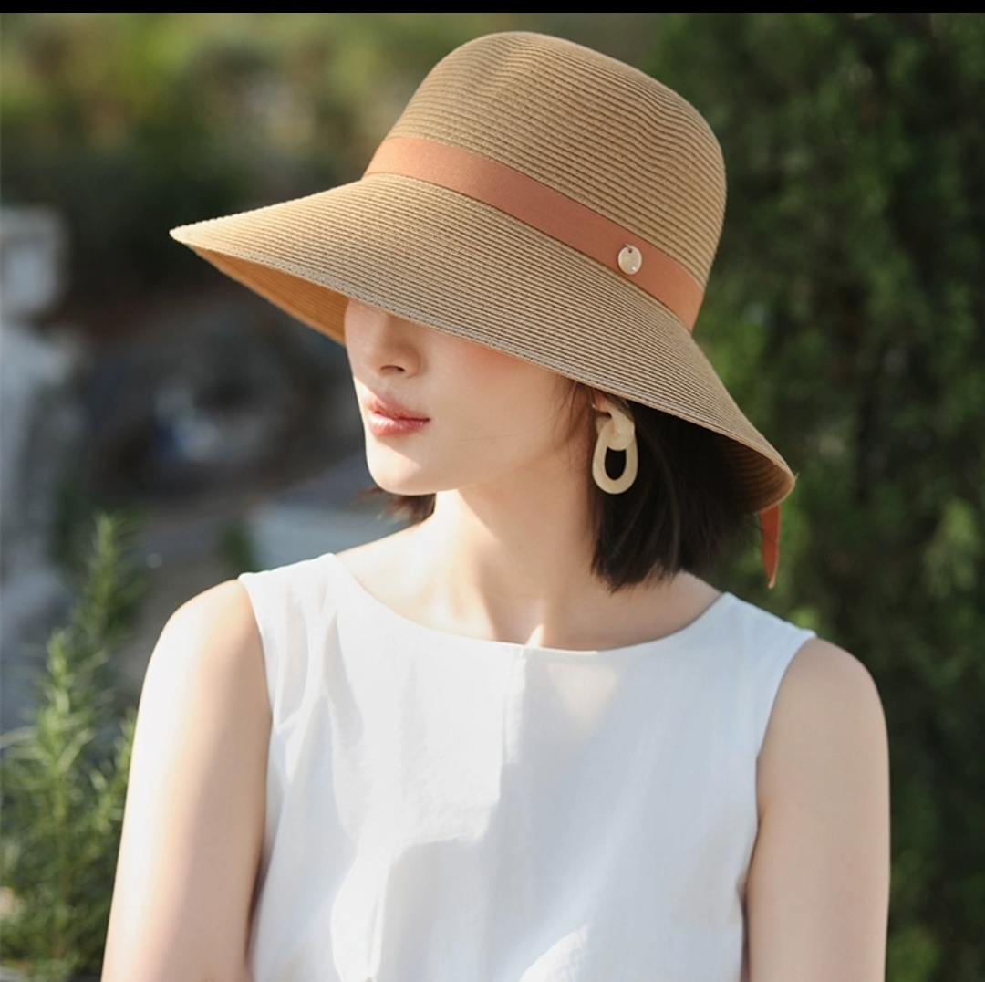 Nón rộng vành mũ rộng vành đai nâu đi biển chống nắng thoáng mát thời trang Hàn Quốc chất liệu cói dona240502