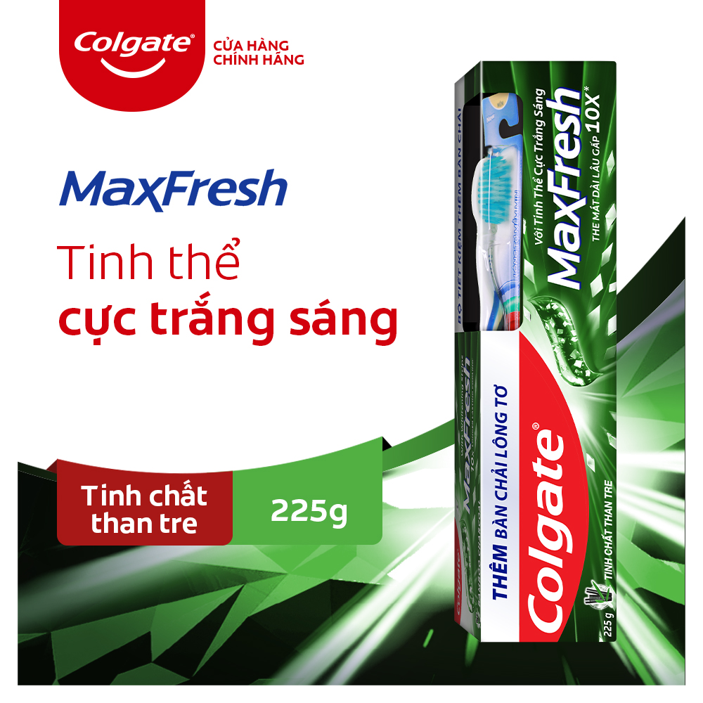 36 Kem đánh răng Colgate Maxfresh Bamboo Charcoal 225g kèm bàn chải lông tơ phủ than