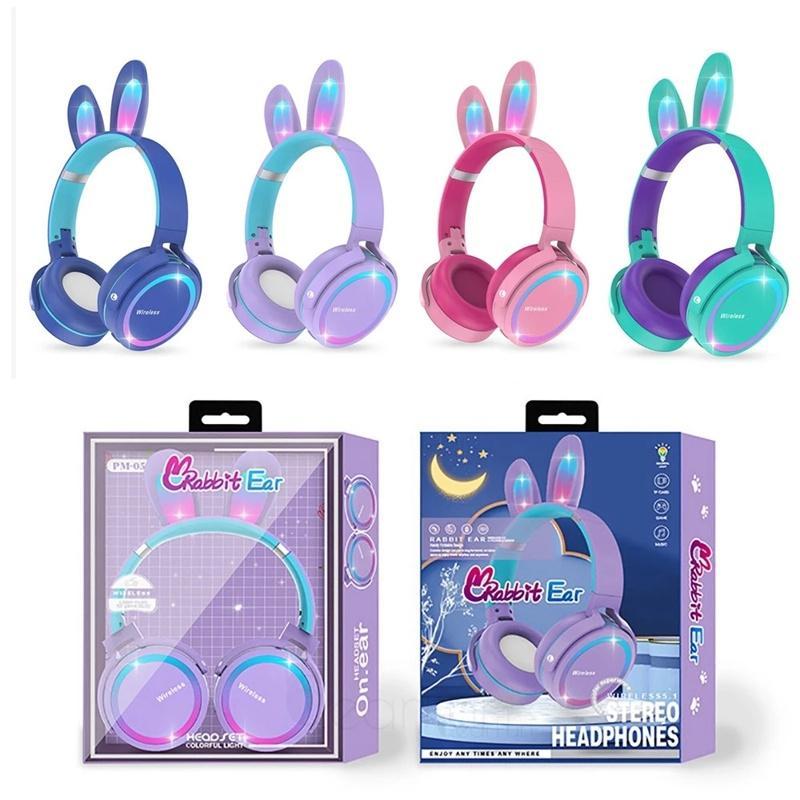 Tai Nghe Nhét Tai Bluetooth Không Dây Âm Thanh Nổi HiFi Có Mic RGB Hình Thỏ Dễ Thương Cho Trẻ Em