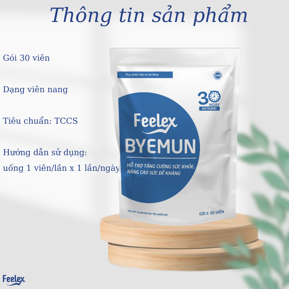 Viên uống Feelex Byemun Giảm Mụn viêm, Ẩn, Thâm, Đầu Đen Cho Da Dầu Mụn Bổ sung Kẽm ZinC,vitamin C gói 30 viên