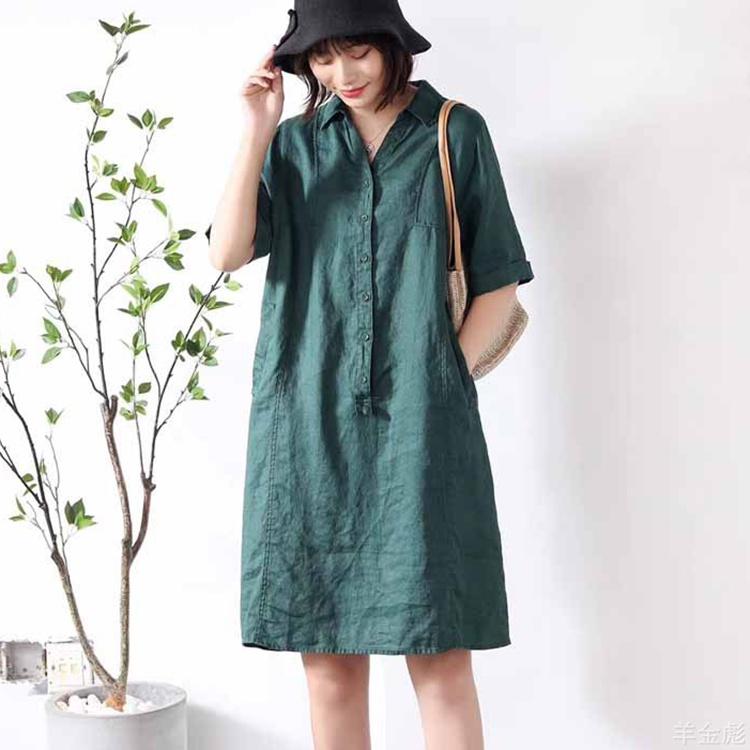 Đầm s;uông linen cổ đức trẻ trung không kén dáng mặc, chất vải linen mềm mát, thời trang xuân hè 2021