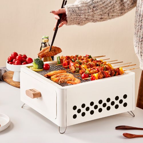 Lò nướng than trắng sữa hoa cao cấp Suncojia chất liệu thép chịu nhiệt tốt không gỉ, an toàn