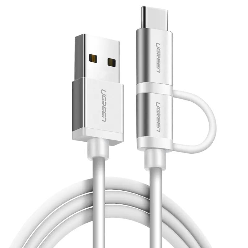 Ugreen UG20874US177TK 2M màu Bạc Cáp USB-A sang Micro USB + USB-C cao cấp - HÀNG CHÍNH HÃNG