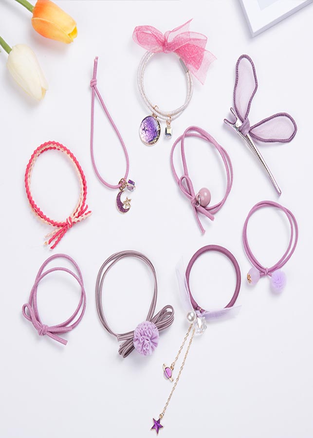 Set 9 cột tóc nhiều màu dễ thương - Hồng