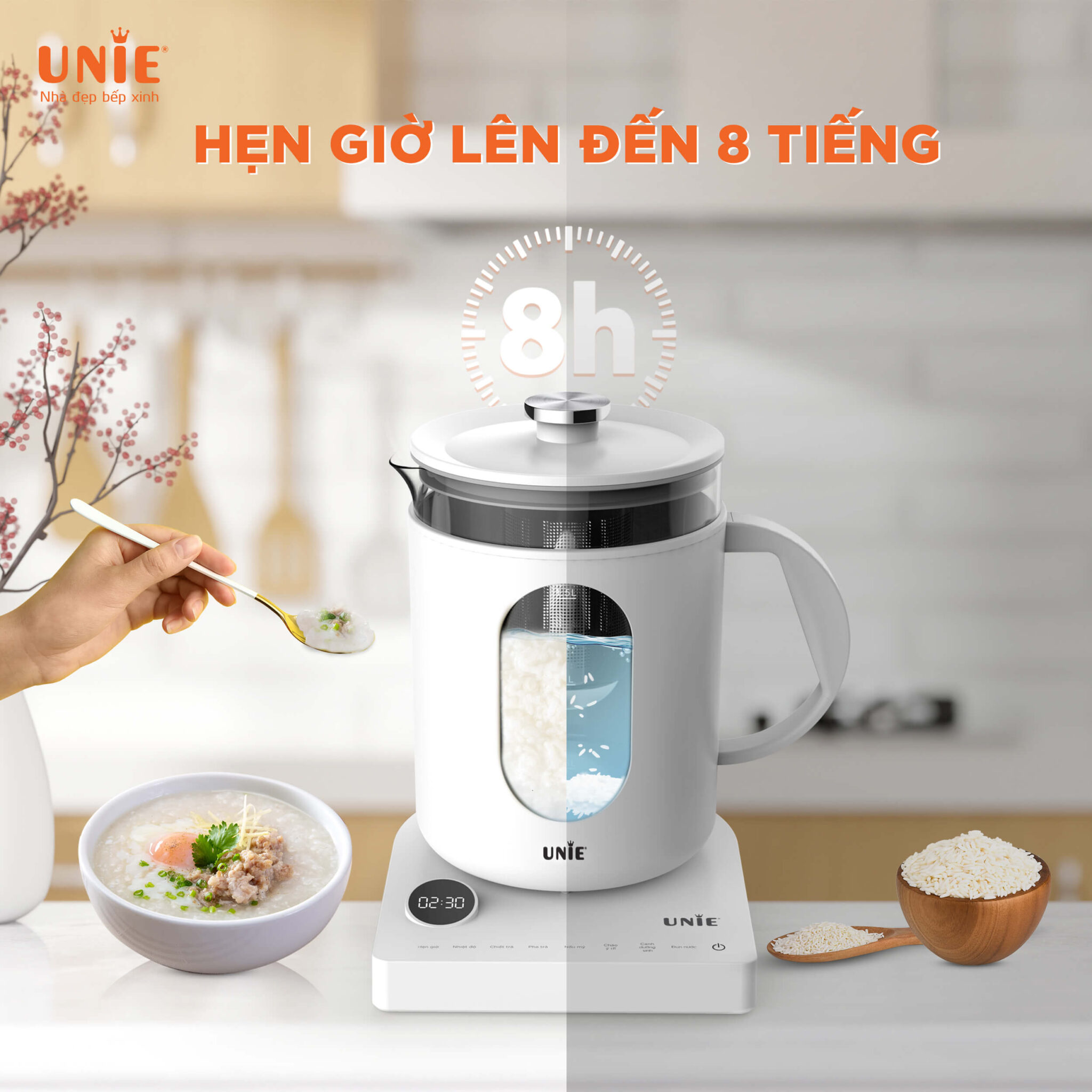 Ấm Siêu Tốc Đa Năng Cao Cấp UNIE UEK1782W Sang Trọng Tiêu Chuẩn Đức, 6 Chức Năng Nấu Pha, Dung Tích 1.7 Lít Công Suất 1000 W  - Hàng Chính Hãng