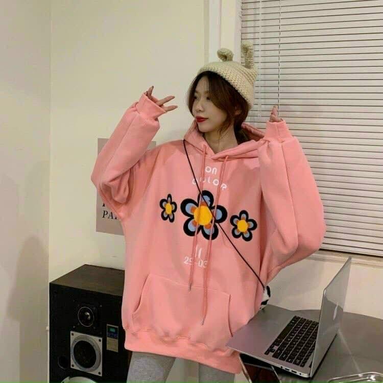 Áo Hoodie In Hoa Cúc COLOR Ulzzang Unisex - form rộng Unisex nam nữ 2 màu phong cách Hàn Quốc