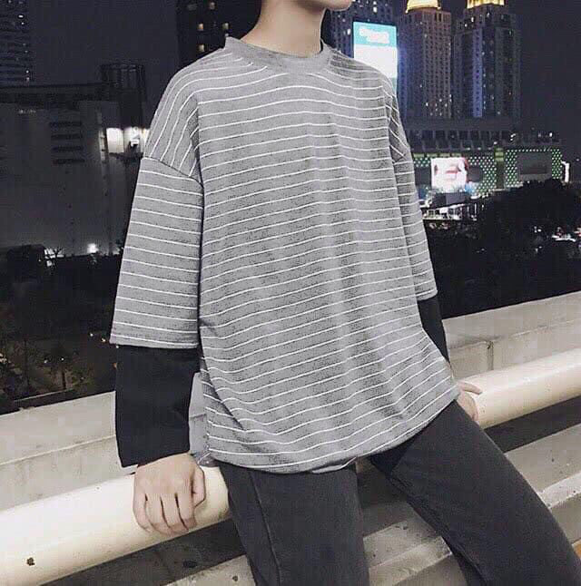 Áo thun tay dài form rộng unisex - sweater sọc nhí 2 ống tay