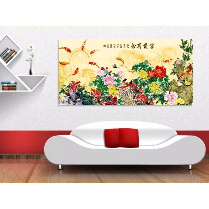 10 MẪU TRANH HOA SEN CÁ CHÉP - Tranh Cửu Ngư treo tường phòng khách