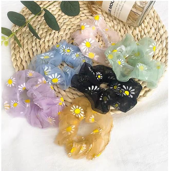 Dây buộc tóc in cúc họa mi tinh tế vòng lớn Scrunchies xinh xắn HD49