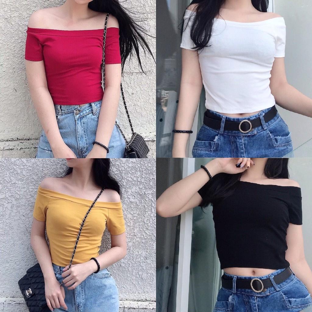  ÁO THUN CROPTOP ÔM BODY TRƠN BẸT VAI CO GIÃN 53