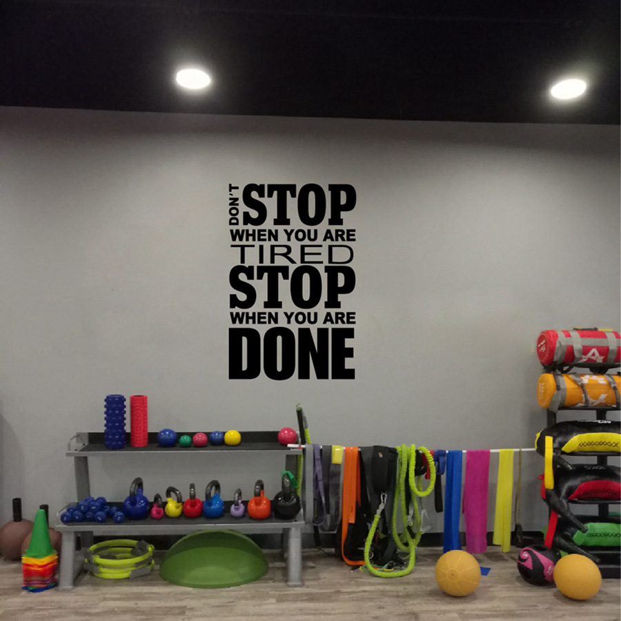 Decal dán tường chữ, dán kính, gỗ Do not Stop When You Are Tired truyền động lực phòng gym,yoga, văn phòng, học tập