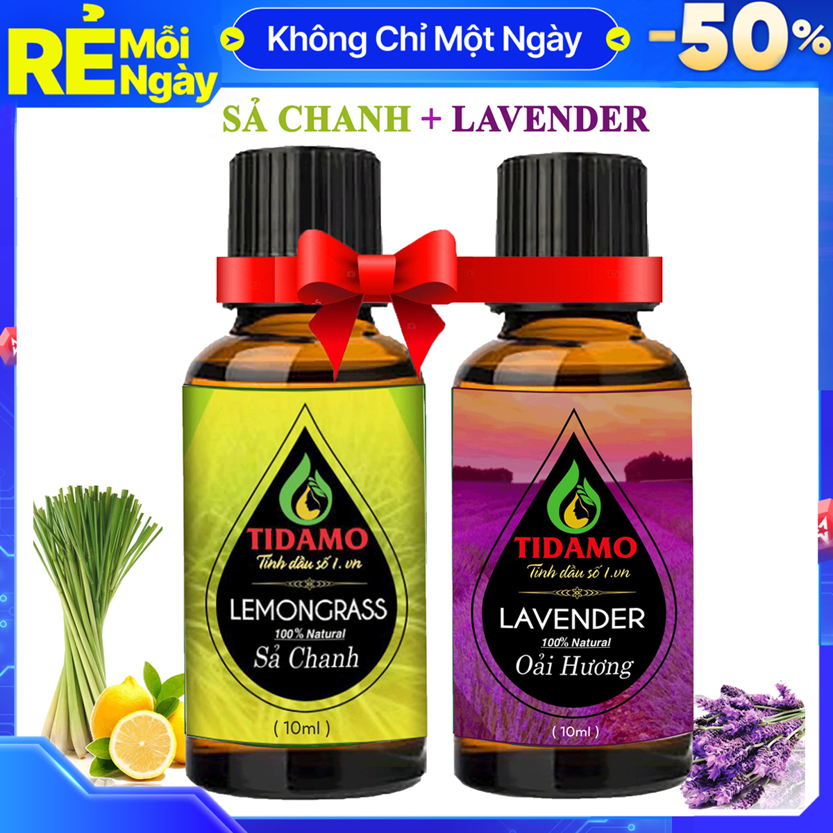 Combo 2 Tinh Dầu Sả Chanh (Lemongrass) + Tinh Dầu Oải Hương (Lavender) Cao Cấp Nhập Khẩu - Tinh Dầu TIDAMO Nguyên Chất Xông Phòng Giúp Thư Giãn, Thơm Phòng và Nâng Cao Sức Khỏe (2 chai 10ML) - Thích Hợp Sử Dụng Với Máy Xông Tinh Dầu