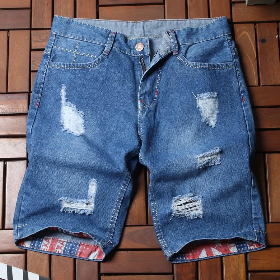 Quần short jean nam xanh nhạt cào rách GN33 Gấu Nâu