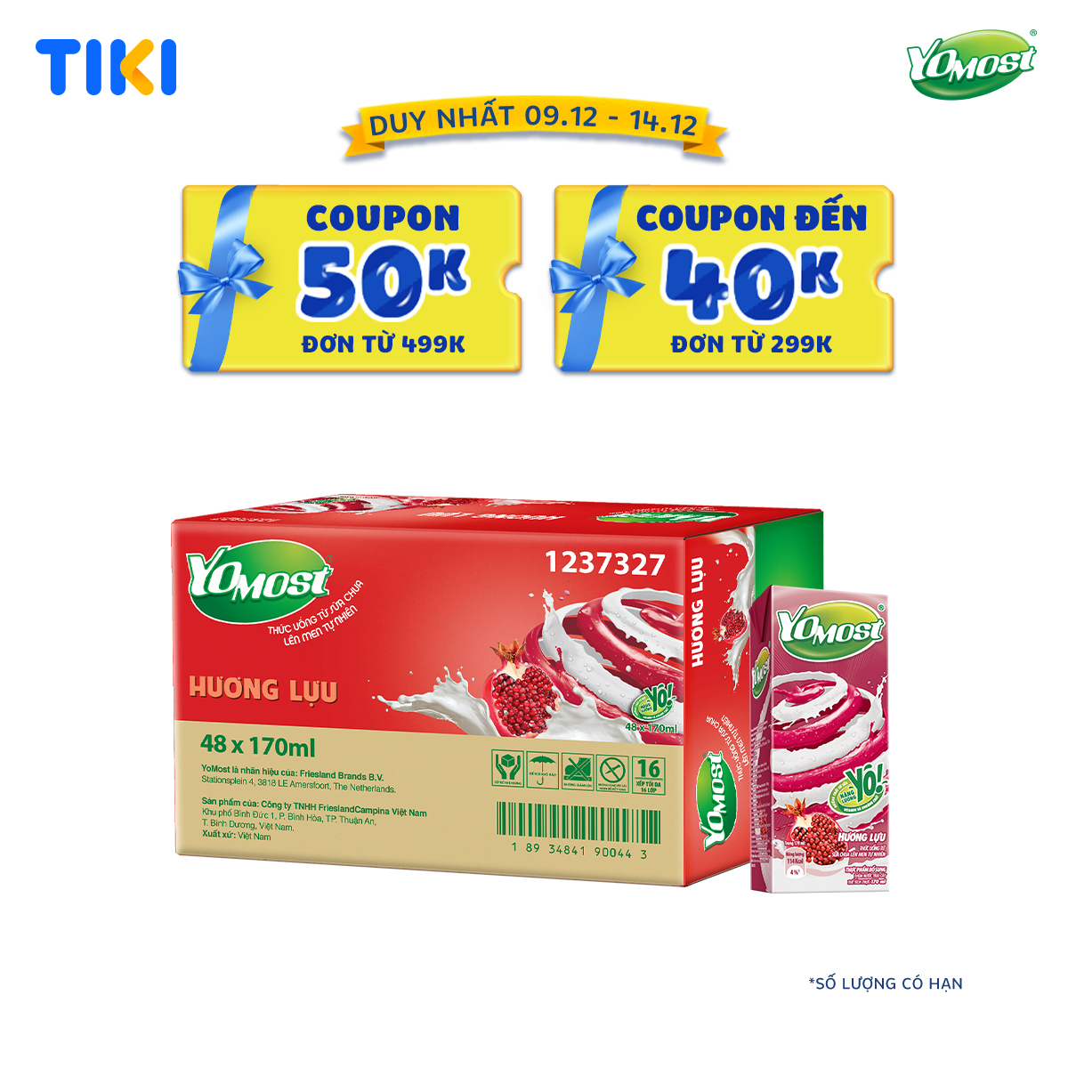 Thùng 48 Hộp Sữa Chua Lên Men Tự Nhiên Yomost Trái Lựu
