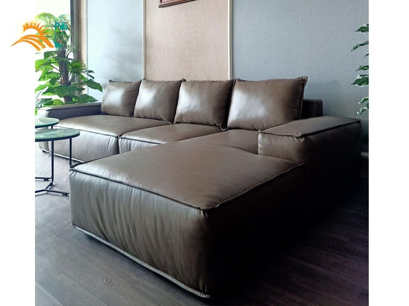 Sofa góc L 100% da bò Italy Juno sofa màu nâu SFLCT16 3m2 x 1m6 hàng cao cấp chuẩn da bò nhập khẩu Ý