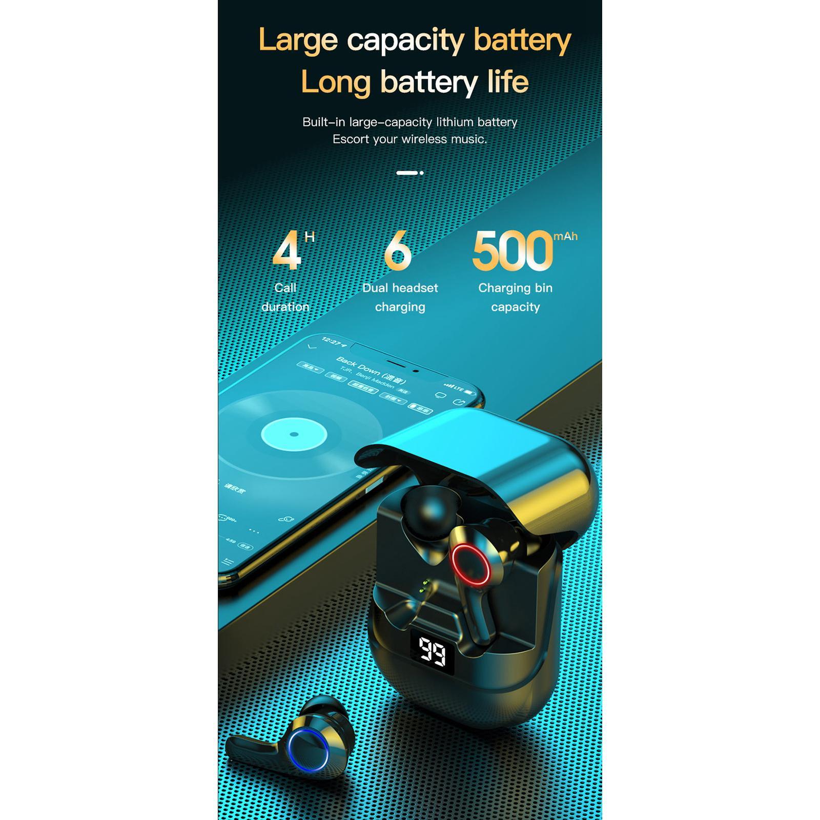 Sports Waterproof Bluetooth Earphones Headsets Charging Box - Black