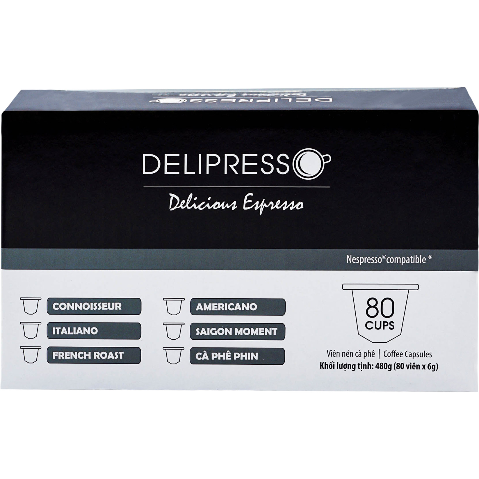 Cà phê Delipresso French Roast 80 viên x 6g - Cà phê viên nén Delipresso French Roast - Viên nén cà phê - Cà phê pha máy - Phương Vy Coffee - Phương Vy