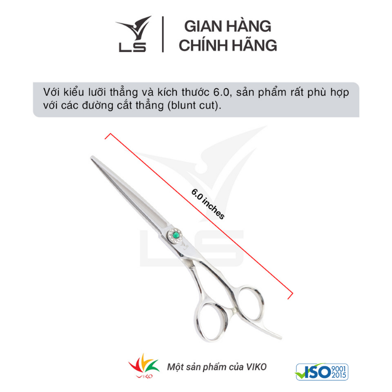 Kéo cắt tóc LS lưỡi thẳng quai offset vênh đỡ ngón cố định FA73/6.0