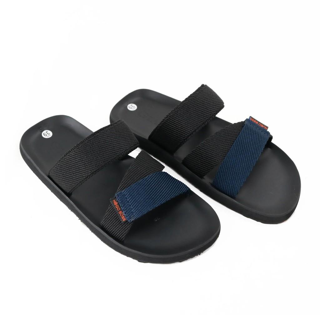 Dép nam Giavy quai ngang đế bệt TL470 đen phối xanh