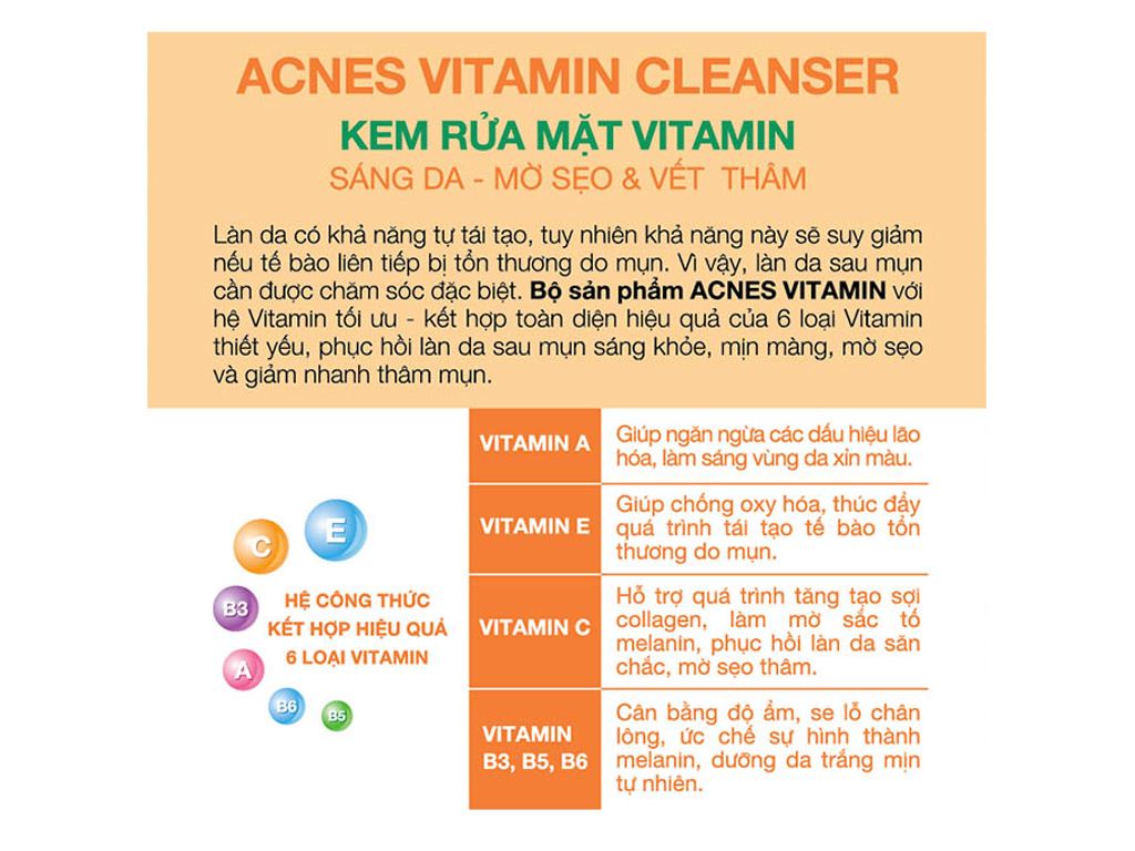 Acnes Kem Rửa Mặt Dưỡng Sáng Da Mờ Thâm Vitamin Cleanser 100g