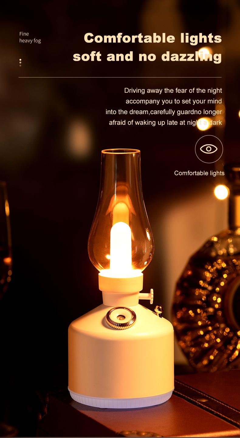 Máy Tạo Độ Ẩm Không Khí USB Có Thể Sạc Retro Dầu Lửa Đèn LED Ánh Sáng Khuếch Tán Hương Thơm Không Dây Phun Sương Tạo Trang Trí Nhà